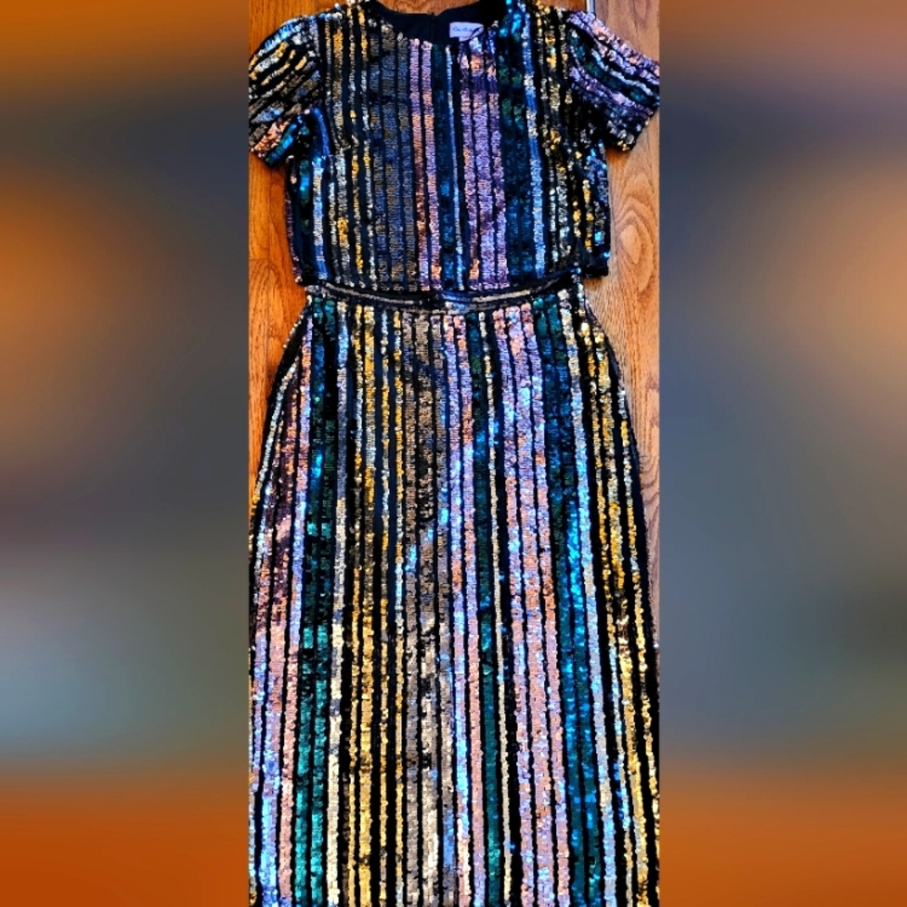 Miss Selfridge EUC women's sequin multi colored 2 pc skirt set US 6 UK 10 EU 38
